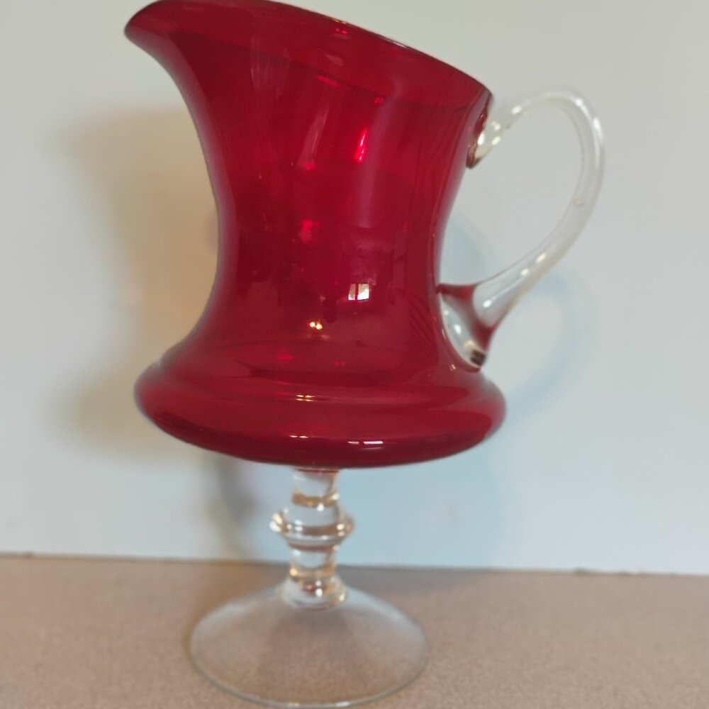 Vintage Empoli Glass Italy Ruby Red Carafe/Pitcher